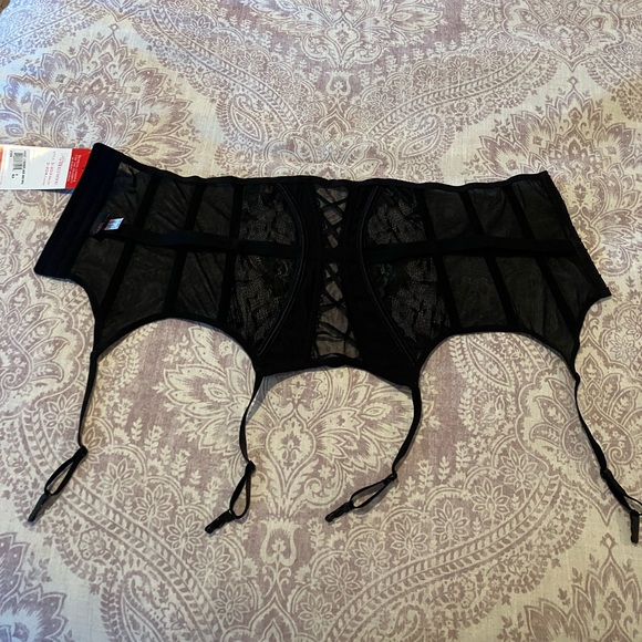 Shirley of Hollywood black stretch lace and mesh waist trainer cincher corset s - Picture 7 of 9